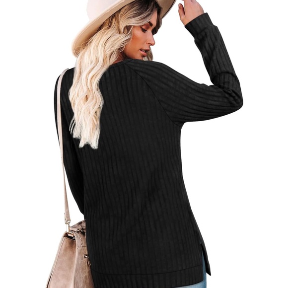 Black Ribbed Sweater with Button Detail - Picture 3 of 3